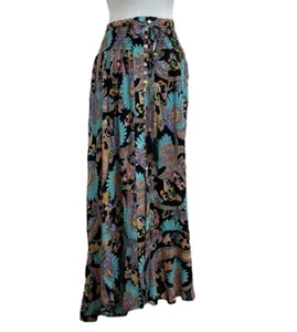 Haute Hippie schwarz & Blumenmuster Knopfleiste asymmetrisch Boho Maxirock Gr. S - Bild 1 von 11
