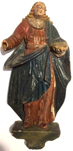 Holzgeschnitzte Madonna, farbig gefaßt, 18. Jahrhundert, beschädigt - Bild 1 von 2