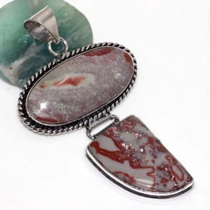 925 Silver Plated-Wave Dolomite Ethnic Long Gemstone Pendant Jewelry 2.6" AU R47 - Picture 1 of 3