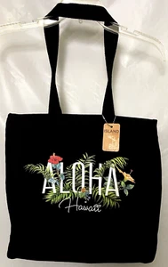 Island Accent Hawaiian Tote Black Canvas Travel Beach Bag Aloha Logo - Picture 1 of 5