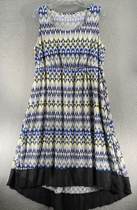 Kim Rogers Midi Dress Women's Plus 2X Blue Yellow Sleeveless Stretch Hi Low - Picture 1 of 12