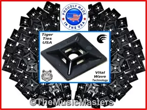 200 USA Made Adhesive Wire Cable Tie 1 inch Mounting Pads Wall Mount Clips Black - Picture 1 of 7