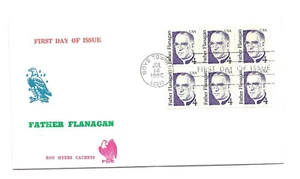 2171 4c Father Flanagan, Ron Myers Cachets, block of 6, FDC - Picture 1 of 1
