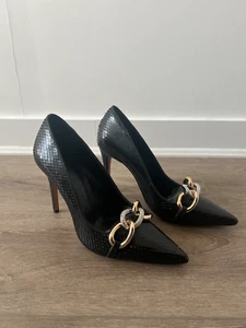 Karl Lagerfeld Stiletto Heels Womens Carmy Snake Embossed Leather Pumps size 7.5 - Picture 1 of 8