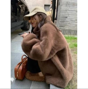 Women's 2024 Fashion Faux Mink Fur Stand Collar Short Jacket Coat Overcoat 5762  - Picture 1 of 8