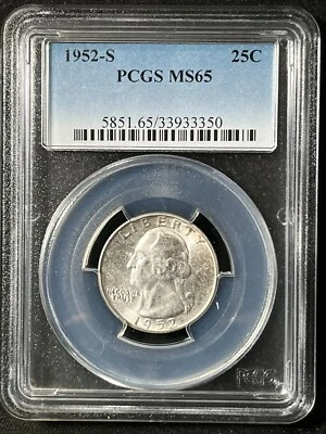 1952-S  25C Washington Quarter Dollar PCGS MS65  33933350 - Image 1 of 2