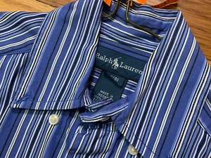 Ralph Lauren dress button down SHIRT navy blue white striped up suit Polo sz S 8 - Picture 1 of 4