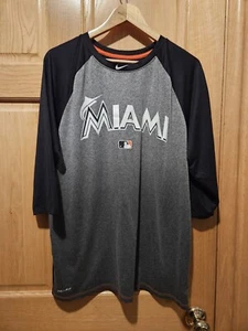 Rare Nike Miami Marlins 3/4 Sleeve Dri Fit Shirt Mens Size XL  - Picture 1 of 3