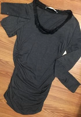 NUEVO SIN ETIQUETAS Camisa Pullover Gris Lola & Sophie Negra Borde de Encaje Acanalada Top Talla S Foto 1 de 4