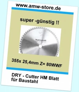HM Sägeblatt Dry Cutter 355 x 25,4mm Z=80 Baustahl Metall Eisen Jepson Rigid .. - Bild 1 von 1