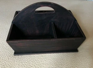 Black PRIMITIVE WOOD TOTE BOX TOOL CADDY TRAY TABLE TOP by Ragon House - Picture 1 of 6