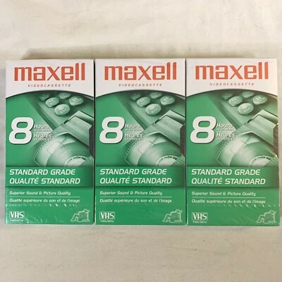 Maxell VHS Video Casetes Grado Estándar 8 Horas T-160 Lote De 3 Nuevos, Sellados Foto 1 de 4