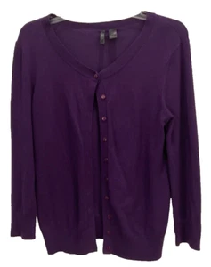 Nue Options Women's Button Up Sweater Size M Purple Cardigan Rayon 123 - Picture 1 of 9