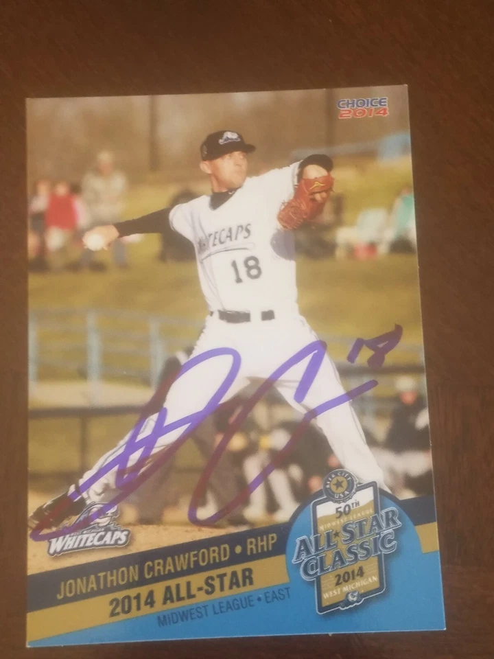 jonathan crawford 2014 midwest league all star team set card autographed signed  - Image 1 of 1