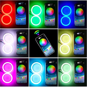 1 Pair Headlight APP WiFi RGB COB Angel Eye Halo Rings 12V 60mm - 120mm Colorful - Picture 1 of 17