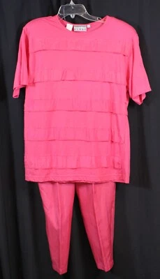 2pc Vtg Kenar  Ann Tjian Outfit Set Shirt Pants Pink 1980s 90s Retro Silk PS PM - Image 1 of 4