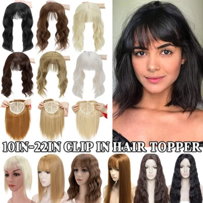 Clip in MONO Hairpiece 100% Real AS Human Hair Topper Toupee Top Silk Full Head - Image 1 of 4