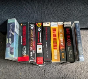 LOT OF 9 AUDIOBOOKS THRILLER MYSTERY KELLERMAN FLYNN CJ BOX CARREYROU FORSYTH - Picture 1 of 6