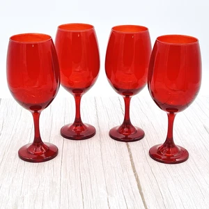 4er Set Vintage Rubin Rot Wein Wasserkelche Gläser Geblitzt Farbe 9" - Bild 1 von 17