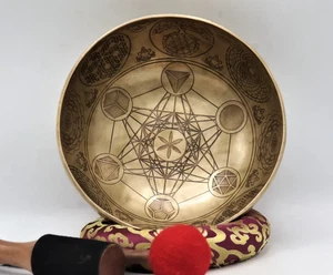 10" Handmade Singing Bowl – Sacred Geometry, Sri Yantra, Metatron’s Cube Design - Picture 1 of 14