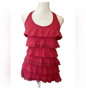 Y2K Vintage Abercrombie & Fitch Pink Tiered Eyelet Ruffle Racerback Tank Top S - Bild 1 von 8