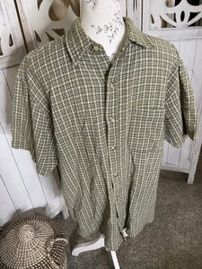 Top camicia pura stoffa a quadri bottoni manica corta cotone verde western taglia large - Foto 1 di 4