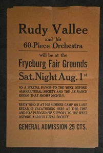 Rudy Vallee And His 60-Piece Orchestra Fryeburg Fair Grounds Original Flyer RARE - Picture 1 of 1