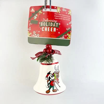 NUEVO CON ETIQUETAS Disney Parks Mickey & Minnie & Reindeer Campana Cerámica Adorno de Navidad Foto 1 de 4