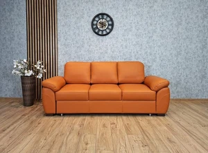 3 er Cognac Echtleder Sofa Oxford 100% Naturleder Leder Couch mit Schlaffunktion - Bild 1 von 19