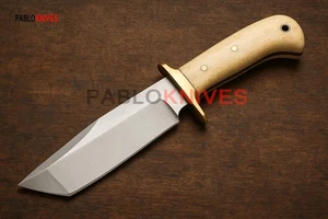 Custom Handmade J2 Steel Hunting Full Tang Tanto Knife Camel Bone Handle - Picture 1 of 5