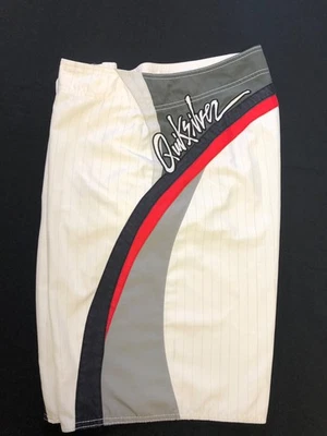 OG Quiksilver Board Shorts X-LONG PINSTRIPE BLACK RED SUPER CLEAN! TRUE SIZE 34 - Image 1 of 4