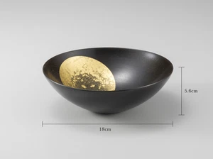 Hoja de Oro Kanazawa Hakuichi Madera Natural Luna Hazy 18cm Cuenco Hecho a Mano Japón - Imagen 1 de 7