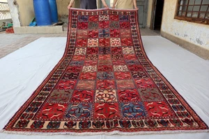 4x9 Vintage Afghan Tribal Rug - Red Wool Carpet - Patchwork Square Panel Design. - Picture 1 of 13