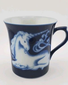 Vintage EINHORN TAKAHASHI Kobaltblau & Weiß Glasur Becher Etikett Fantasy Japan - Bild 1 von 14