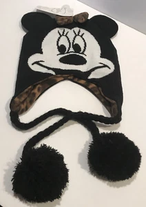 Gorro Disney Gorro Tejido Leopardo Revestimiento Moño Minnie Mouse Sombrero Negro Pom Borla - Imagen 1 de 7