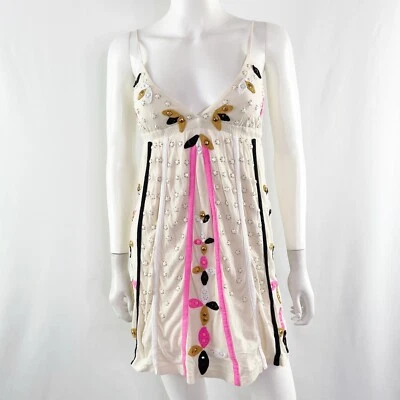 Johnny Was Joystick Ivory Sleeveless Mini Dress Size XS Embroidered Rhinestones - Image 1 of 4