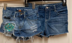 LOT of 2 Girls Blue Stretch Denim Shorts-Place & Xhilaration (Size 6 & 6X) - Picture 1 of 7