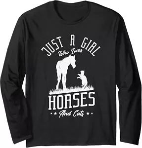 Just a girl who loves horses and cats for a Horse Cat Fan Long Sleeve T-Shirt - Picture 1 of 6