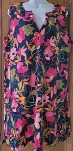 Vestido de mujer Lands End azul marino floral de algodón jersey sin mangas con cuello en V - Imagen 1 de 7