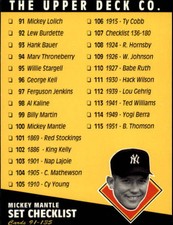1994 Upper Deck Baseball All-Time Heroes #135 Honus Wagner Checklist 181-225
