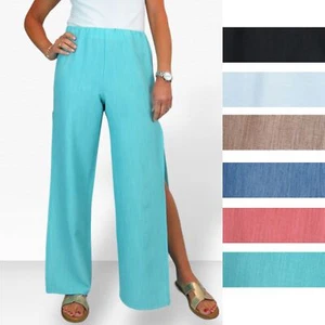 Pantalones de mujer de pierna abierta look de lino con cintura elástica cintura alta 10-22 - Imagen 1 de 49