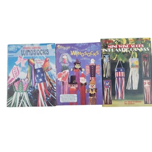 Plastic Canvas Windsocks Leaflet Lot of 3 Holiday USA Flag Parrot Halloween xmas - Picture 1 of 9