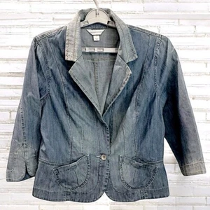Christopher & Banks Women's Jean Jacket Washed 100% Cotton Denim Large - Picture 1 of 15