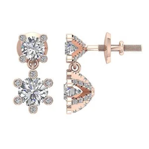 For Women Dangling Stud Earrings VS F 1.70 Carat Lab Grown Diamond 14K Rose Gold - Picture 1 of 11