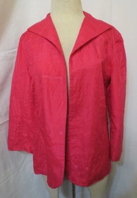Blazer Chaqueta Cárdigan Chico's Rosa Naranja Seda Bordado Frente Abierto Talla 1 Foto 1 de 4