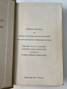 Florida Sheriff's Hand Book 1960's Book Manual Budget Law 324 Pages - Picture 1 of 9