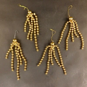 Vintage goldfarben Weihnachtsschmuck Set 4 6" hängende Perlen mit 4 Schnüren - Bild 1 von 4