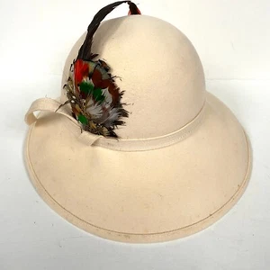 Vintage Adolfo II Excello Bollman Fedora Derby Hat Wool Felt Feathered Cream USA - Picture 1 of 12