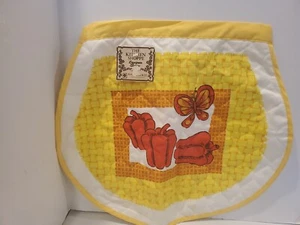 Medio Delantal Acolchado Vintage Mariposa y Pimientos Oro Amarillo Rojo Años 70 Nuevo - Imagen 1 de 12