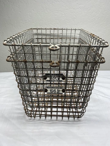 Vintage Kaspar Wire Metal Industrial Gym Locker Basket Shiner, Texas - 2 Baskets Cover